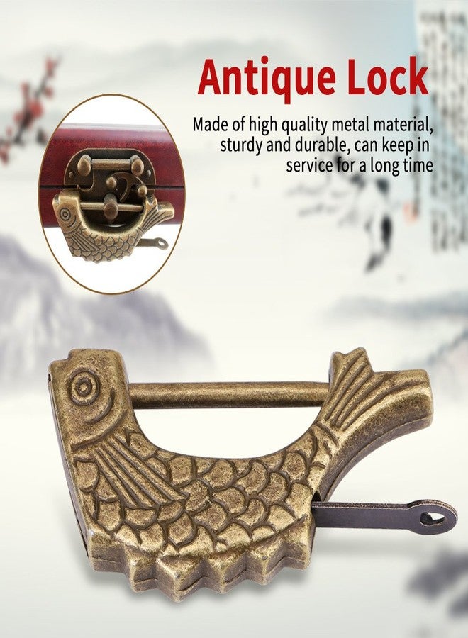 Walfront Vintage Metal Fish Shaped Lock - Antique Bronze Chinese Padlock for Drawer, Jewelry Box Suitcase Home Decor - 59 × 31mm - Image 5