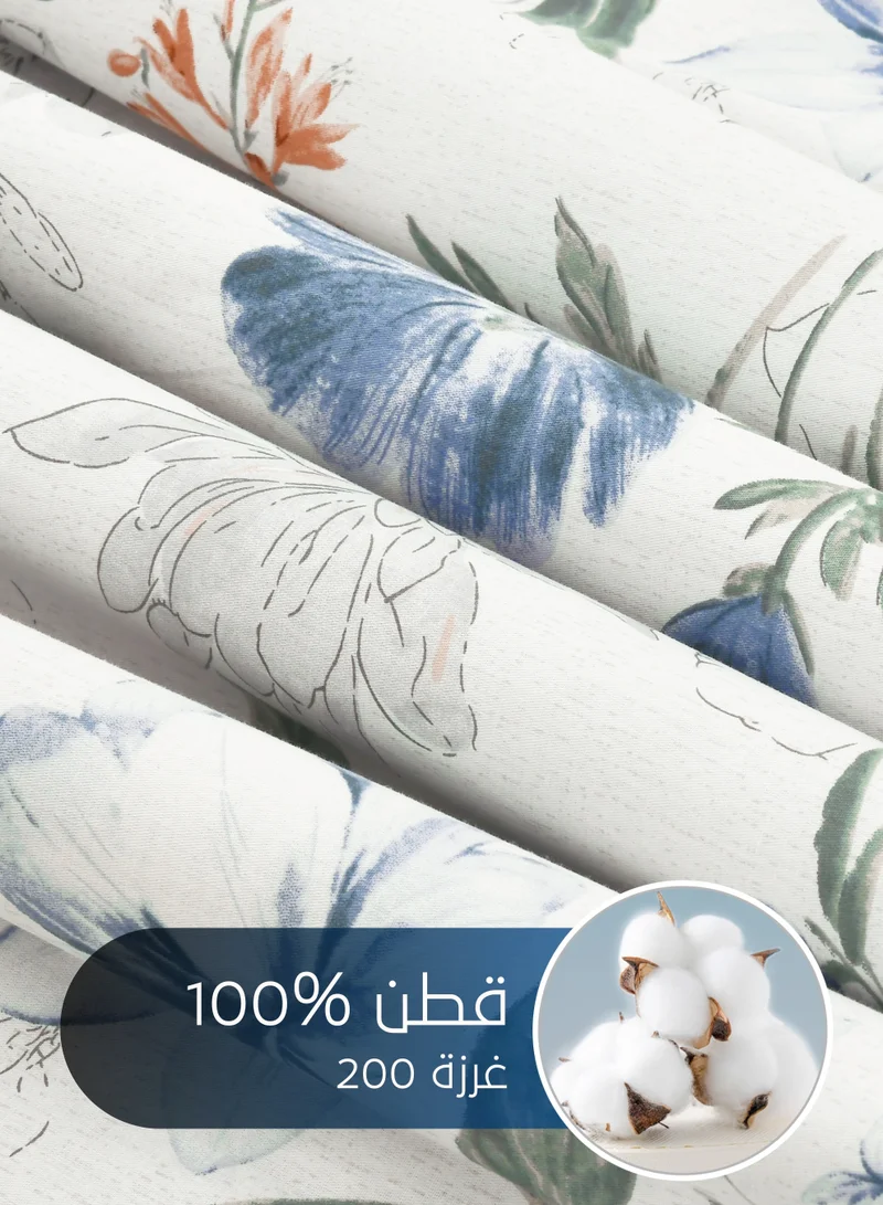 Master Home Textile Master Home Textile Cotton Floral Duvet Cover Set, Fits 120 x 200 cm Single Size Bed, 200TC Cotton, 4-Piece Set with Zipper Closure and Corner Ties