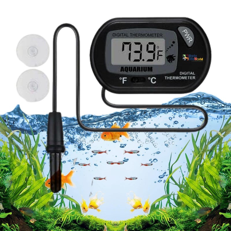 VAYINATO Petzlifeworld Black Digital LCD Thermometer with Suction Cups for Aquarium Fish Tank Vivarium Reptile Terrarium - Image 1