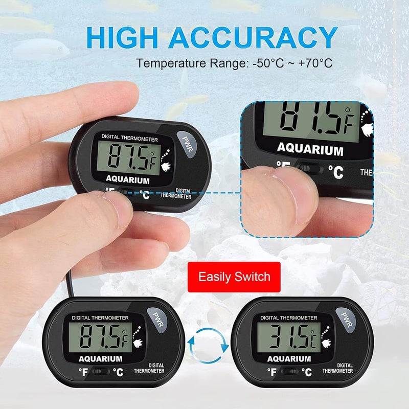 VAYINATO Petzlifeworld Black Digital LCD Thermometer with Suction Cups for Aquarium Fish Tank Vivarium Reptile Terrarium - Image 3