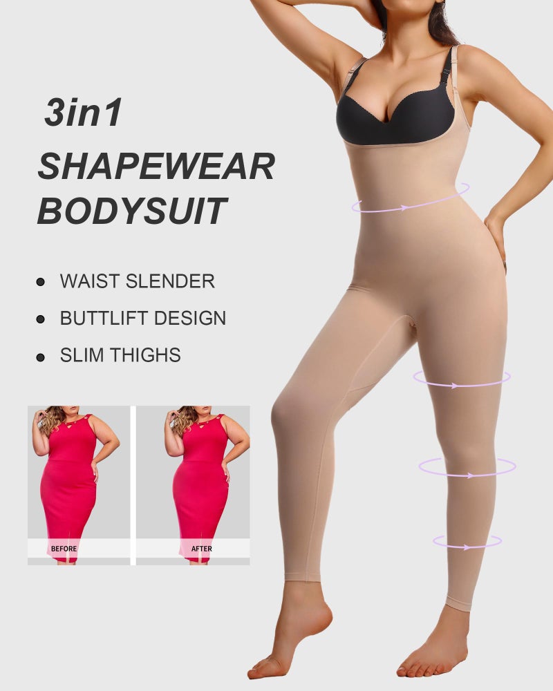 SHAPERX Hourglass Leggings 360 Compression 2 Sizes Look Full Body Shaper Breathable No Roll Down,SZ5802-Sienna-S/M - Image 4