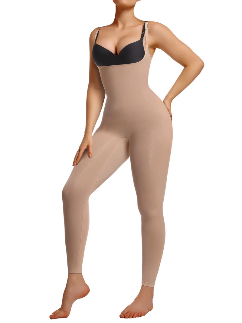 SHAPERX Hourglass Leggings 360 Compression 2 Sizes Look Full Body Shaper Breathable No Roll Down,SZ5802-Sienna-S/M - Image 3