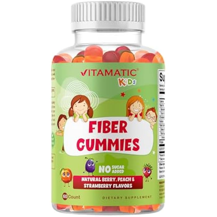 Vitamatic Kids Prebiotic Fiber Gummies – Extra Strength 4g Fiber – Zero Sugar Added – 60 Pectin-Based Gummies – Digestive Health & Regularity Support - Image 1