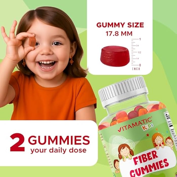 Vitamatic Kids Prebiotic Fiber Gummies – Extra Strength 4g Fiber – Zero Sugar Added – 60 Pectin-Based Gummies – Digestive Health & Regularity Support - Image 4