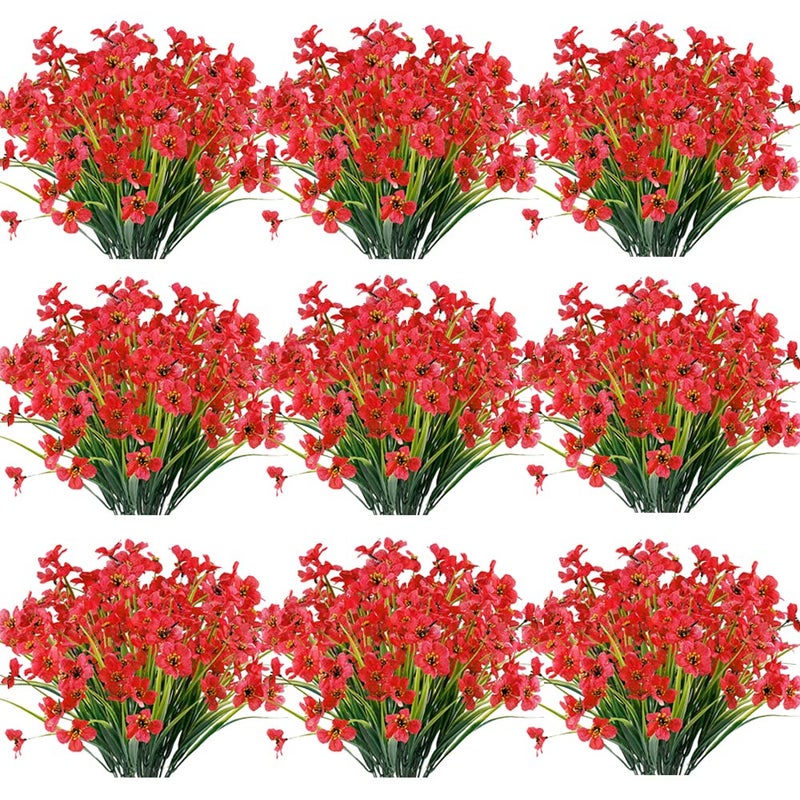 JEMONG 30 Bundles Artificial Flowers Outdoor UV Resistant Fake Flowers No Fade Faux Plastic Plants Garden Porch Window Box Decorating(Deep Red) - Image 1