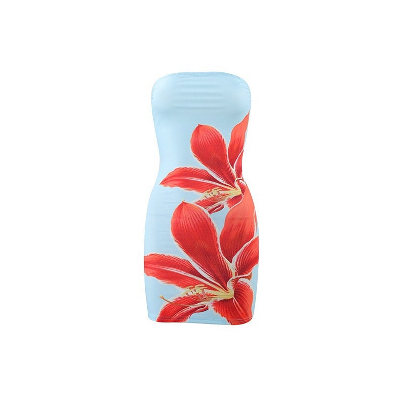 Women's Strapless Floral Print Bodycon Mini Dress - Image 5