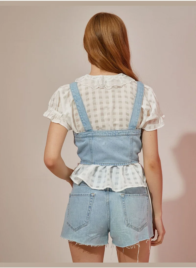 كوتون Button Detail Crop Jean Tank Top
