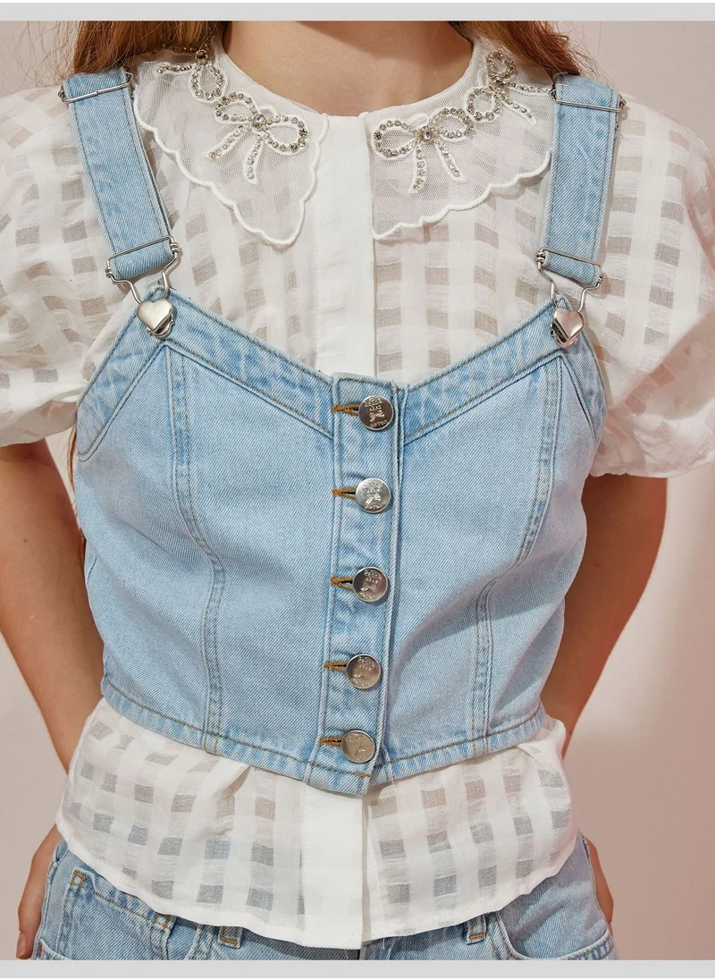 كوتون Button Detail Crop Jean Tank Top