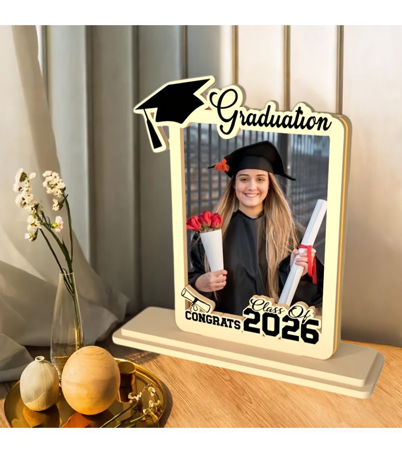 إطار صور ثلاثي الأبعاد على شكل خشب 2026، زينة تذكارية لموسم التخرج، صف عام 2026، هدية تهنئة سعيدة - Image 5