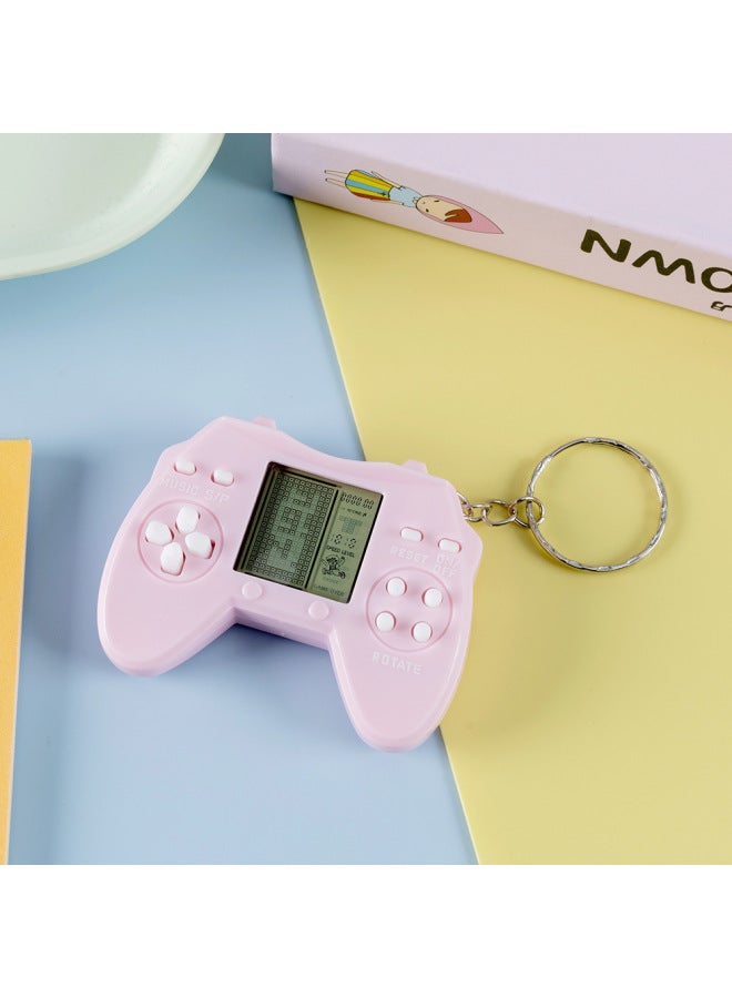 Mini Handle Electronic Game Console Retro Nostalgic Toy Tetris Game Console Keychain Ornaments-Color:Macaron Powder  - Image 1