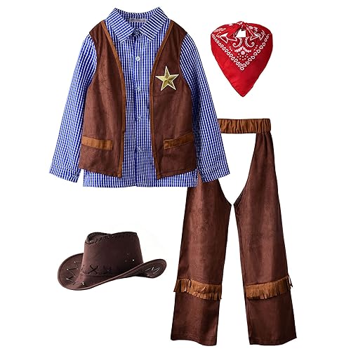 ReliBeauty Kids Cowboy Costume for Boys Cosplay Costumes Birthday Party Christmas Halloween Dress up Gift for Kids 4 SetsBlue 10150 - Image 1