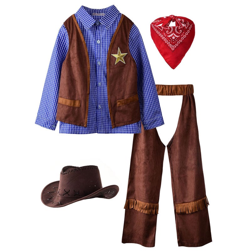 ReliBeauty Kids Cowboy Costume for Boys Cosplay Costumes Birthday Party Christmas Halloween Dress up Gift for Kids 4 SetsBlue 10150 - Image 3