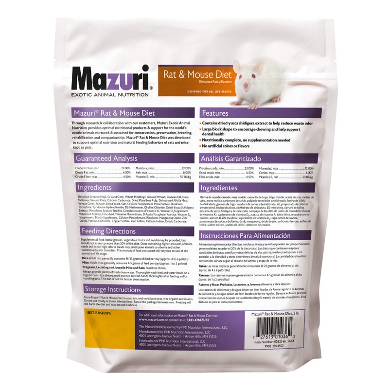 Mazuri | Pet Rat & Mouse Food | Rodent Pellet Blocks| 2 Pound (2 Lb.) Bag - Image 2