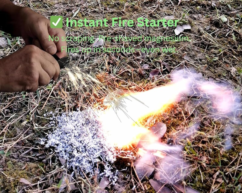 eGreen99 Magnesium Fire Starter Kit with Ferro Rod – Emergency Survival Gear with 12 Bags 99% Pure Magnesium + Waist Bag Waterproof Tin for Camping, Hiking, Bushcraft - Image 4