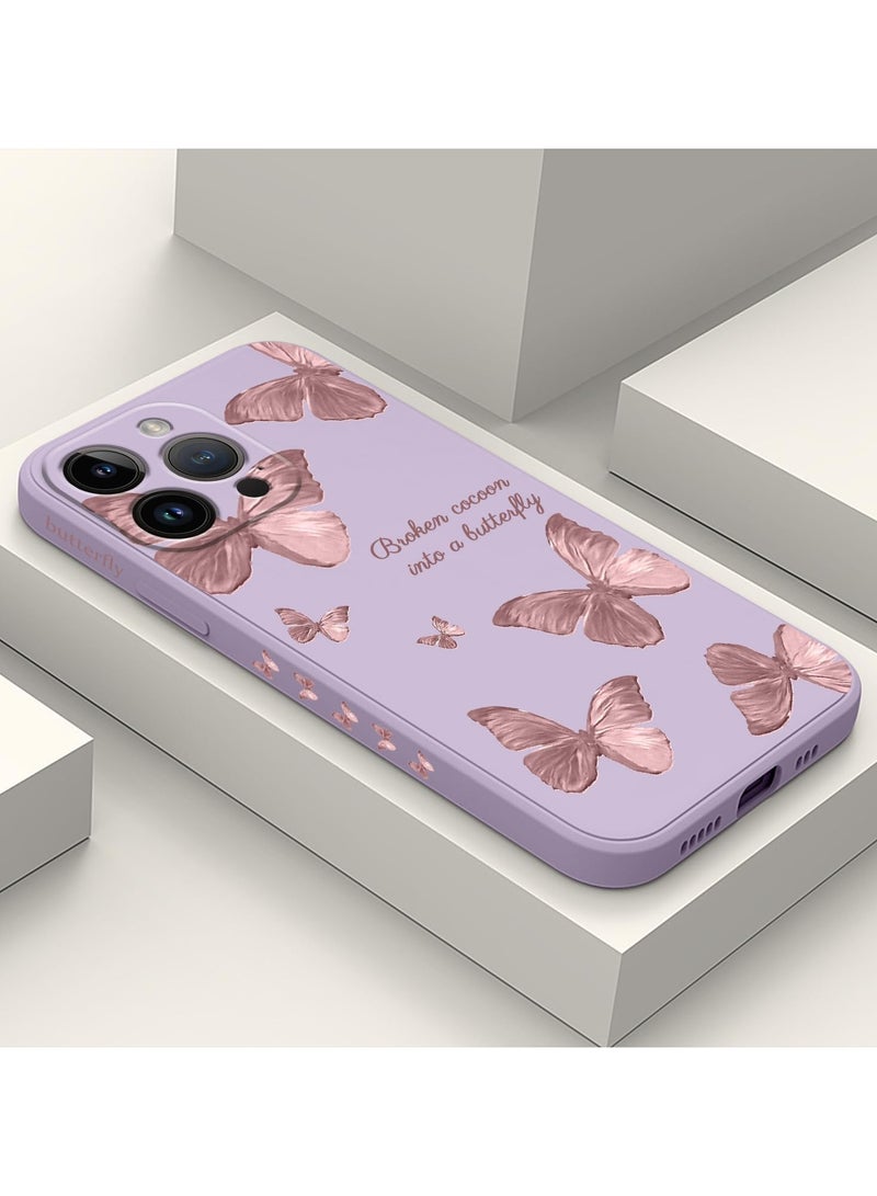 for iPhone 14 Pro Max Case Astronaut Butterfly Flower Pattern Soft Anti Scratch Microfiber Lining Inside Phone Cover, Anti Fingerprint Slim Fit Silicone Soft 14 Pro Max Case-Light Purple 3 - Image 1