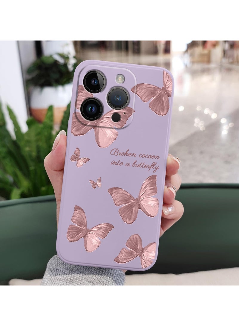 for iPhone 14 Pro Max Case Astronaut Butterfly Flower Pattern Soft Anti Scratch Microfiber Lining Inside Phone Cover, Anti Fingerprint Slim Fit Silicone Soft 14 Pro Max Case-Light Purple 3 - Image 2