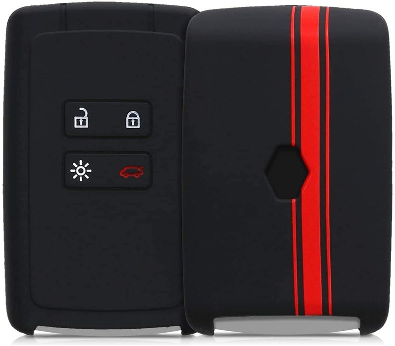 JVCV® Soft Silicone Key Cover Compatible with Renault Duster Kiger & Triber Smart Key - Stylish Durable Protective - Rally Stripe (Black Red) - Image 1