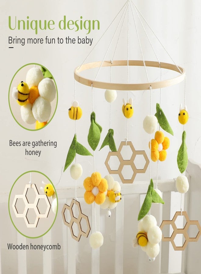 OESSUF Nursery Mobile for Boys Girls, Boho Bee Flower Nursery Decor Soothe Toy, Shower Set for Infant Bedroom Hanging Decoration, Yellow - Image 2