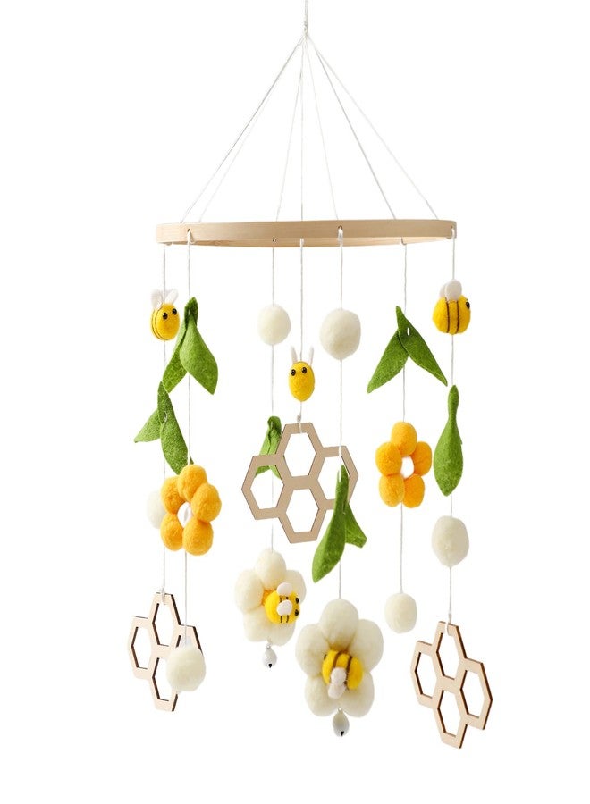 OESSUF Nursery Mobile for Boys Girls, Boho Bee Flower Nursery Decor Soothe Toy, Shower Set for Infant Bedroom Hanging Decoration, Yellow - Image 1