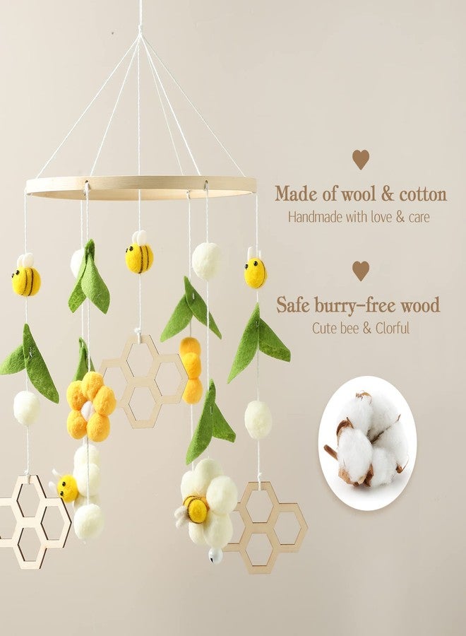 OESSUF Nursery Mobile for Boys Girls, Boho Bee Flower Nursery Decor Soothe Toy, Shower Set for Infant Bedroom Hanging Decoration, Yellow - Image 3