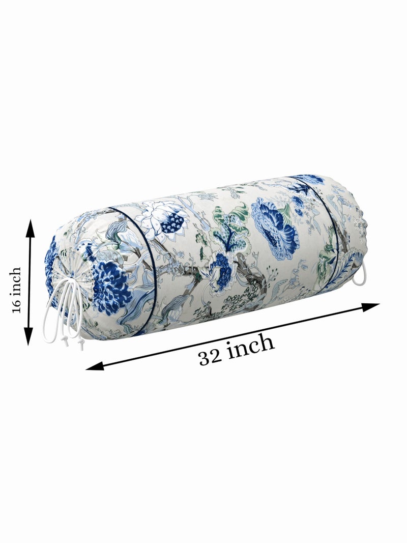 Clasiko® Cotton Bolster Covers; Set of 2; 220 TC; Blue Grey Flowers; 30x15 Inches - Image 3