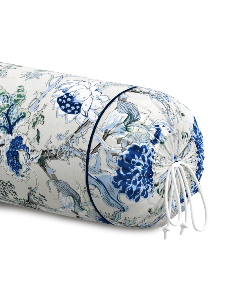 Clasiko® Cotton Bolster Covers; Set of 2; 220 TC; Blue Grey Flowers; 30x15 Inches - Image 4