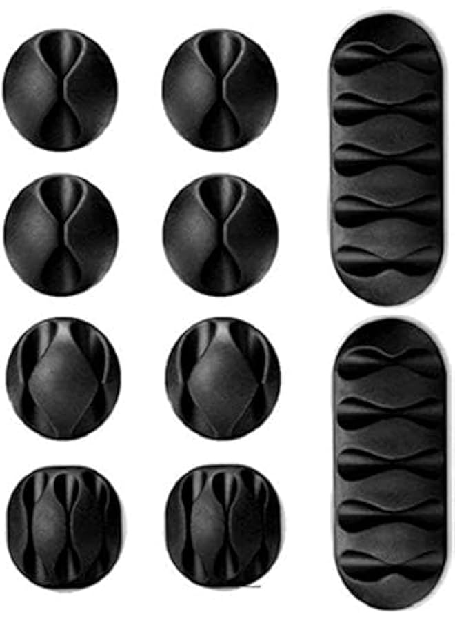 PROMASS Set of 10 USB Cable Clips, Strong Adhesive Silicone Desktop Cable Organizer Wire Holder Multipurpose Cord Management Accessories for Home and Office（ Black） - Image 1