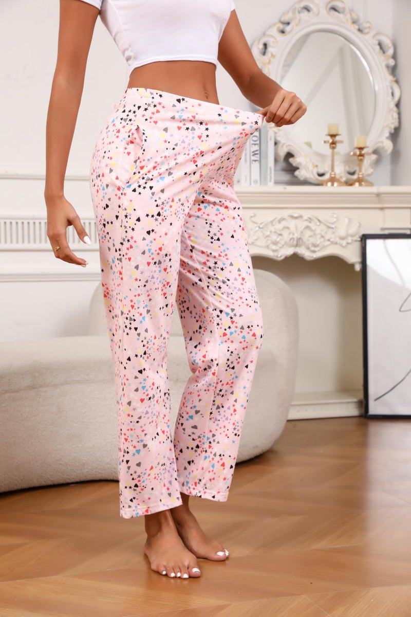PNAEONG Pajama Pants Women 3 Pack Soft Cotton Lounge Pants Women Comfy PJ Casual Sleep Pant Print Women's Pajama Bottoms Sleepwear with Elastic Waistband & Pockets, Good Night+Coffee+Pink-L - Image 3