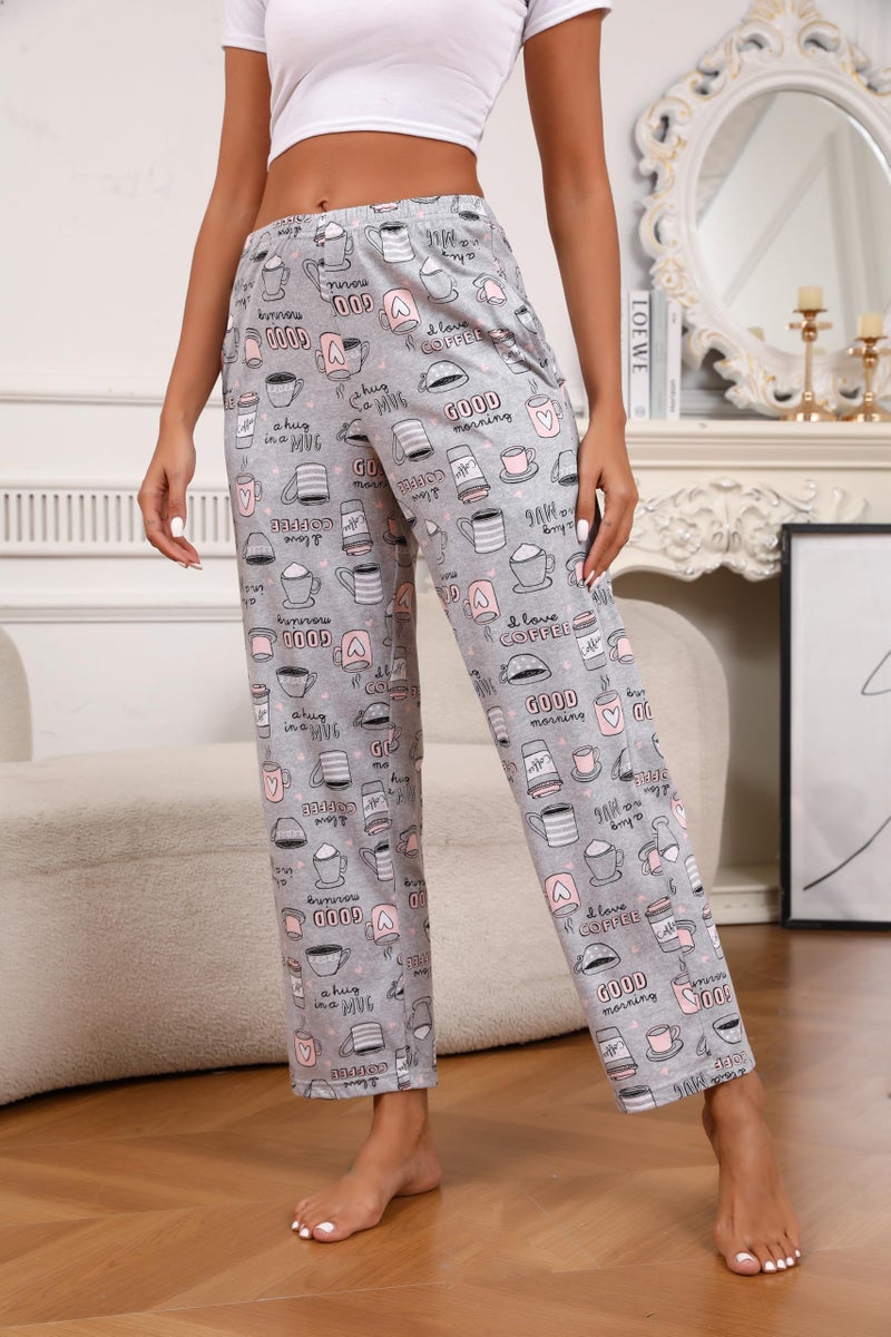 PNAEONG Pajama Pants Women 3 Pack Soft Cotton Lounge Pants Women Comfy PJ Casual Sleep Pant Print Women's Pajama Bottoms Sleepwear with Elastic Waistband & Pockets, Good Night+Coffee+Pink-L - Image 5