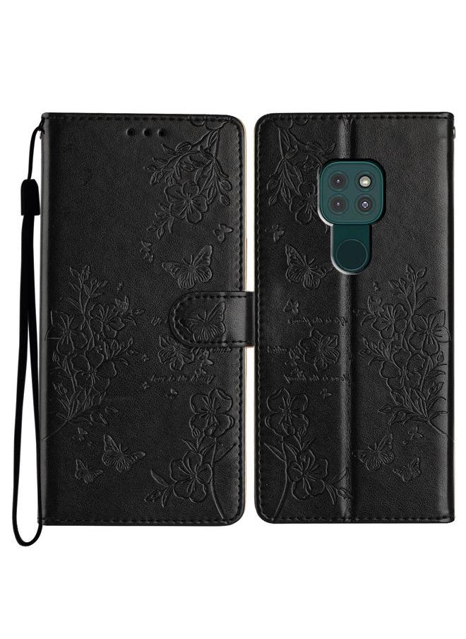 erorex - For Motorola Moto G9 / G9 Play Butterflies and Flowers Leather Phone Case(Black) - Image 1