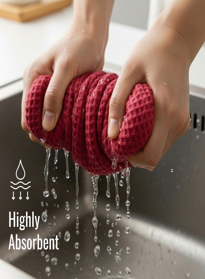 WHITEWRAP Premium Cotton Classic Waffle Weave Kitchen Dish Cloths, 12x12 Inch Ultra Absorbent Lint-Free Dish Towels, Fast Drying Dishcloths for Washing Dishes, 6 Pack, Red - Image 4