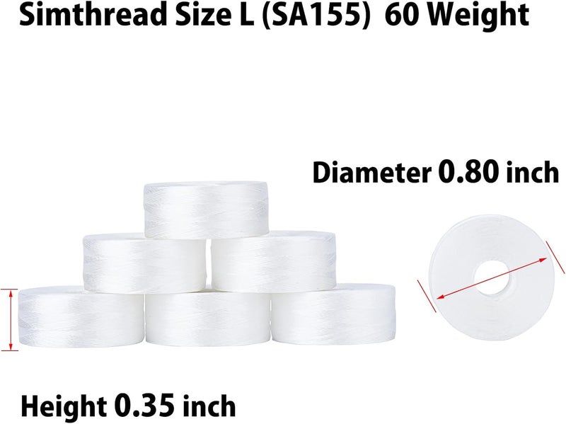 simthread 144 Prewound Bobbin Thread Size L 60WT (SA155) for Husqvarna Viking pfaff Creative Commercial Multi-Head Embroidery Machines - Sideless White - Image 2