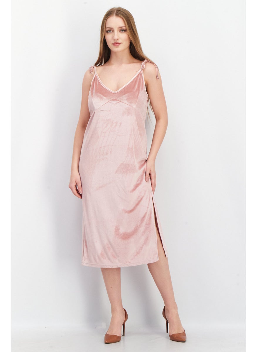 Skinny Dip London - Women Sleeveless Solid Midi Slip Dress, Pink - Image 1