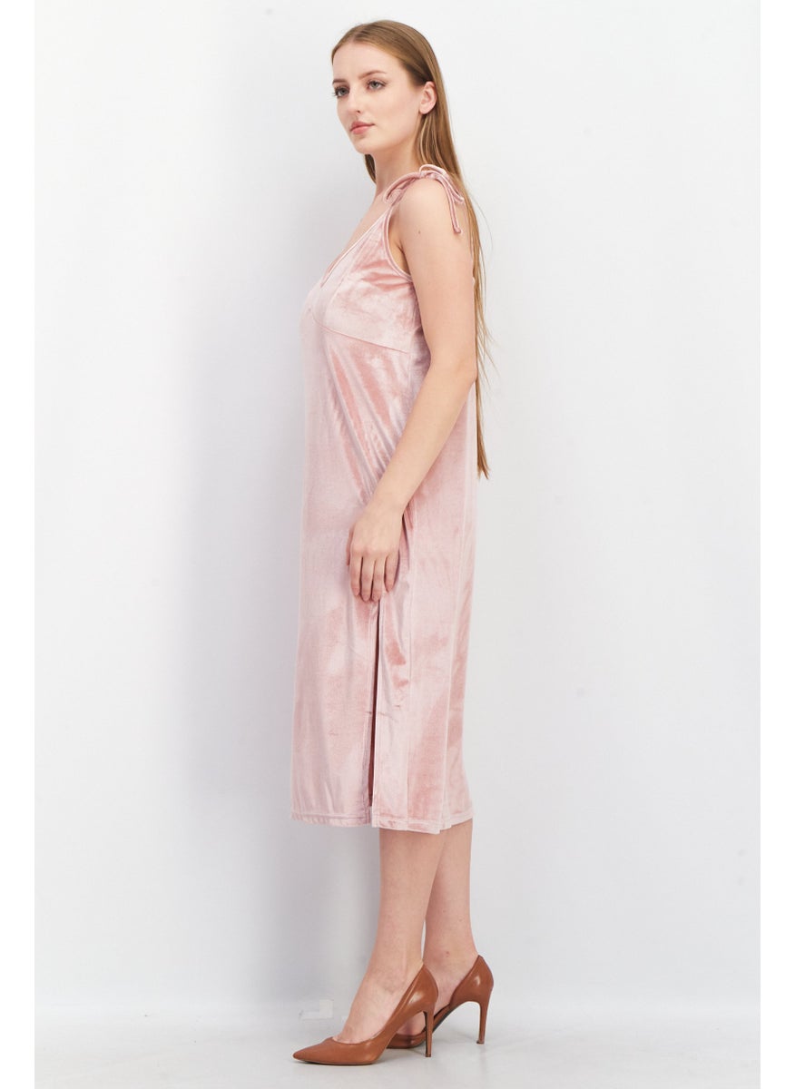Skinny Dip London - Women Sleeveless Solid Midi Slip Dress, Pink - Image 1