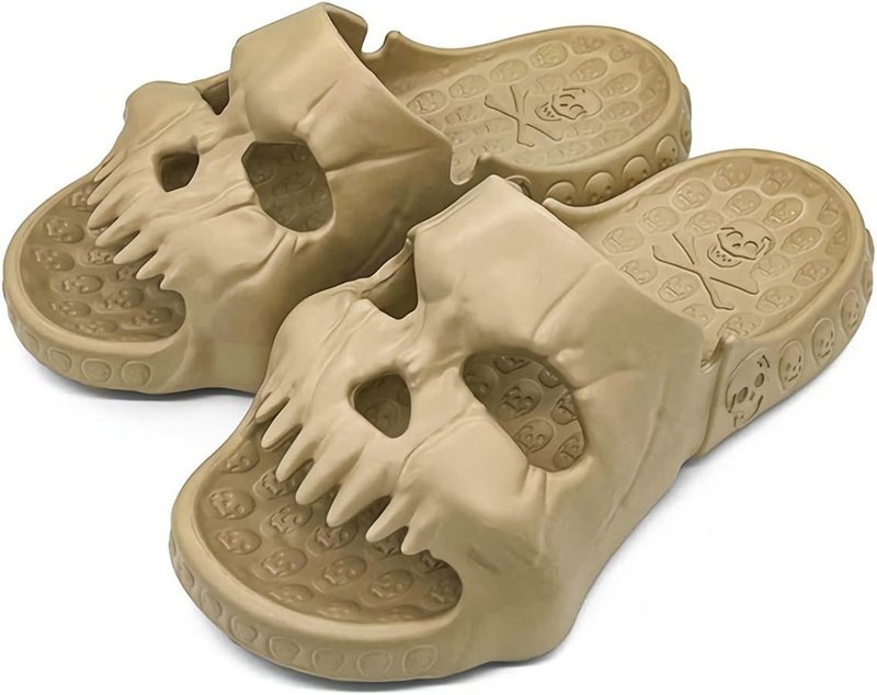 woobles Skull Design Single Band Slides, 2023 New EVA Thick Bottom Skull Design Could Slippers, Unique Couple Beach Sandals for Women and Men (40-41,Beige) 40-41 Beige - Image 1