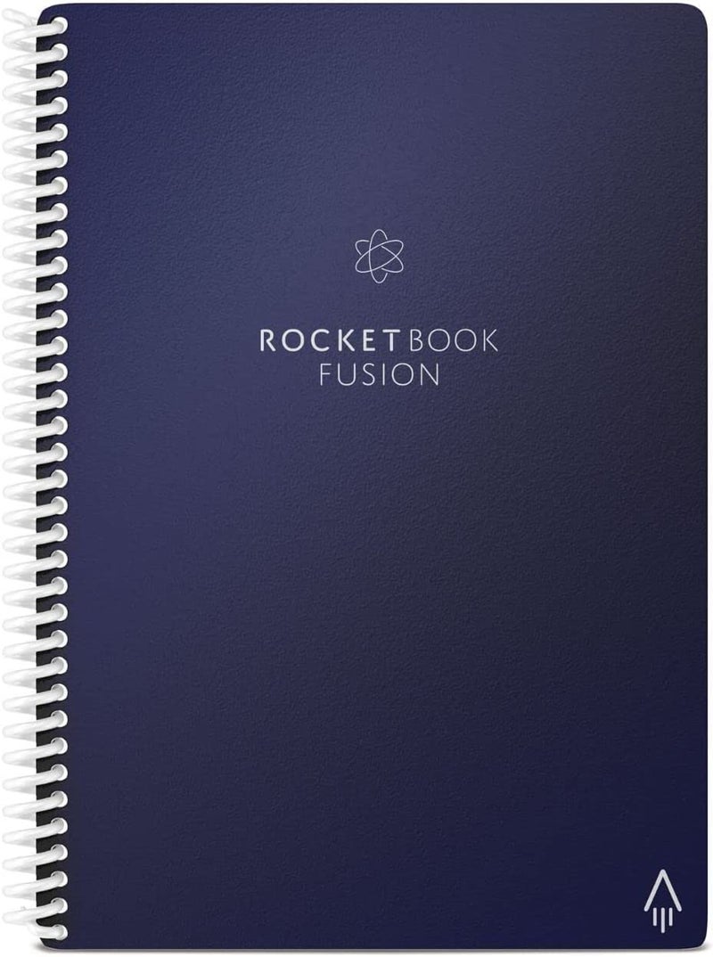 Rocketbook Fusion Reusable Undated Productivity Planner, Executive Size 6x8.8, Navy Blue - Goals, Monthly and Weekly Calendar, Daily To-do List, Lined and Dotted Notes Pages - Image 1