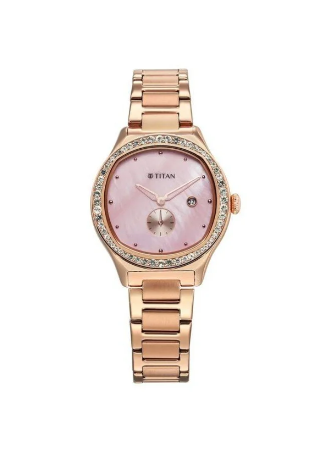 TITAN Glamour Quartz Analog with Date Pink Mother of Pearl Dial Rose Gold Stainless Steel Strap Watch for Women - 95289WM01