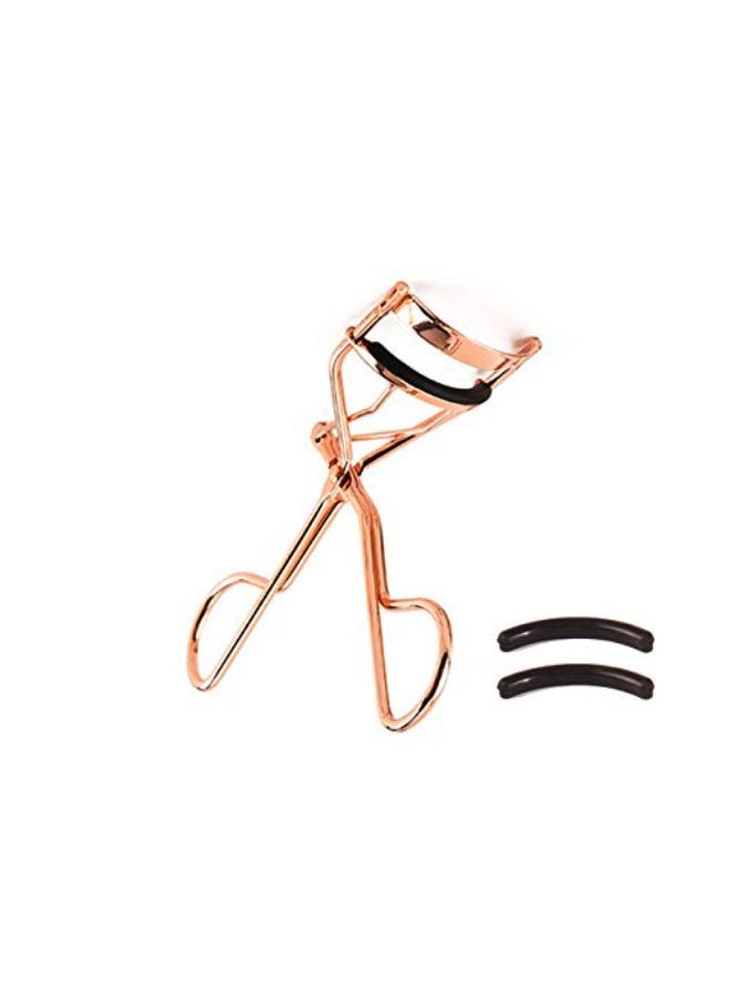 EMILYSTORES Professional Makeup Tool For Eyelashes With 2 Replacement Silicone Refill Pads Pinch Pain Free Metal Eyelash Curler 1Pc, Golden Color - Image 1