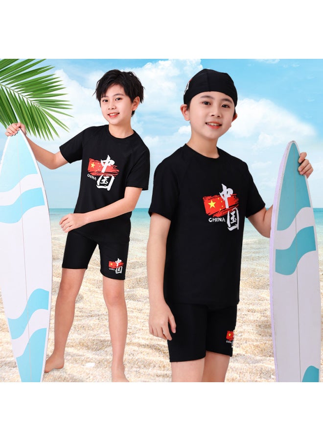 Chinese-style Children's Swimwear Set For Older Kids And Toddlers, Breathable National Style Swimsuit And Swim Trunks