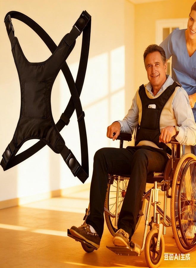 SOFFRIA Wheelchair Seat Belt for Adults Chest Harness Safety Strap Restraints for Elderly & Disabled Torso Support with Adjustable Anti-Slip Restraint Vest Black - Image 4