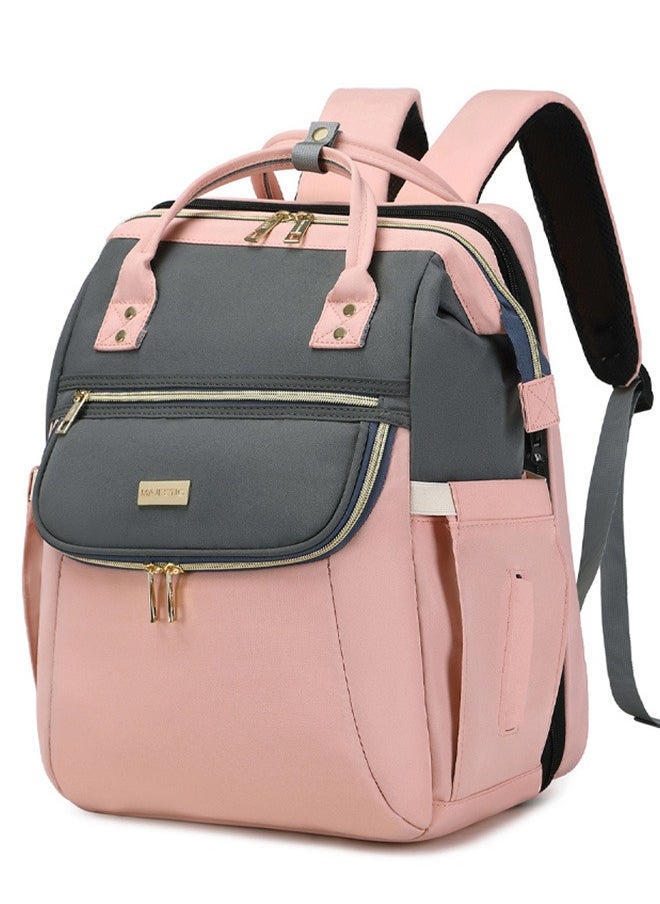 Majestic 137 Baby Bed Maternity Diaper Waterproof Multifunctional large capacity backpack bag with USB Charging output - Pink/Grey  - Image 1