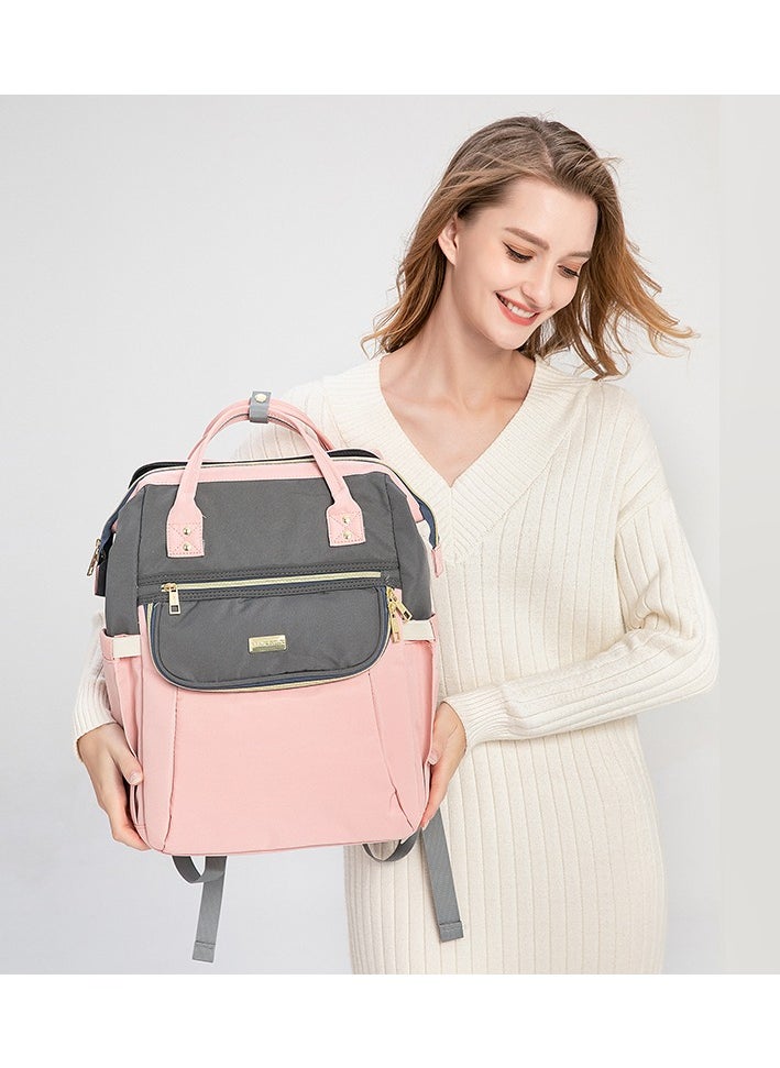 137 Baby Bed Maternity Diaper Waterproof Multifunctional large capacity backpack bag with USB Charging output - Pink/Grey