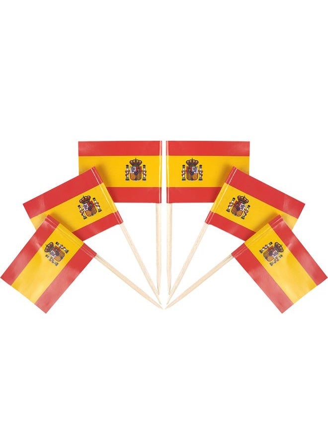 QQSD 100 Pcs Spain Flag Toothpicks, Spanish Cupcake Toppers Decorations, Mini Small Cocktail Pick Sticks, Cake Topper Picks - Image 1