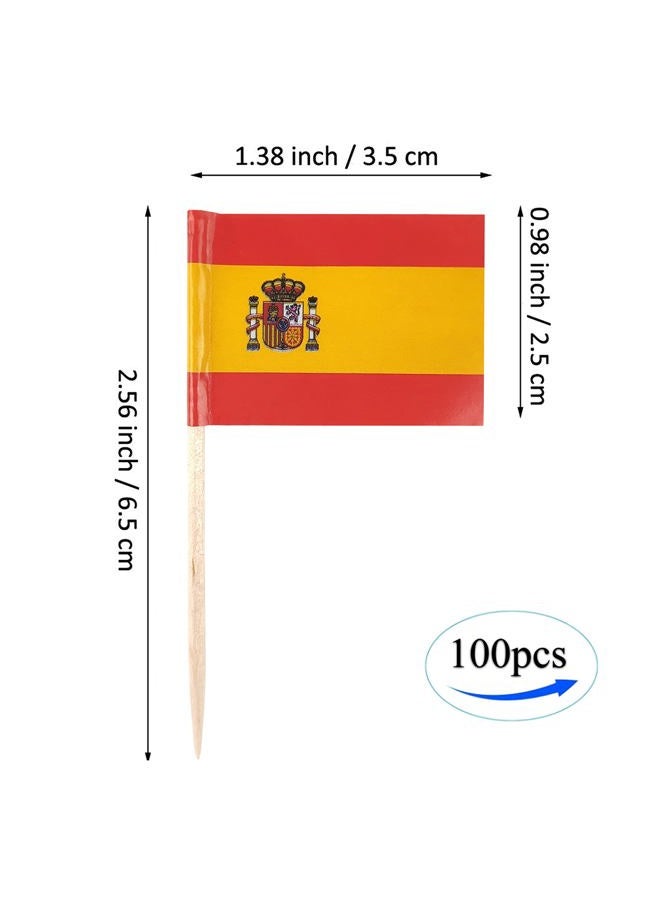 QQSD 100 Pcs Spain Flag Toothpicks, Spanish Cupcake Toppers Decorations, Mini Small Cocktail Pick Sticks, Cake Topper Picks - Image 2