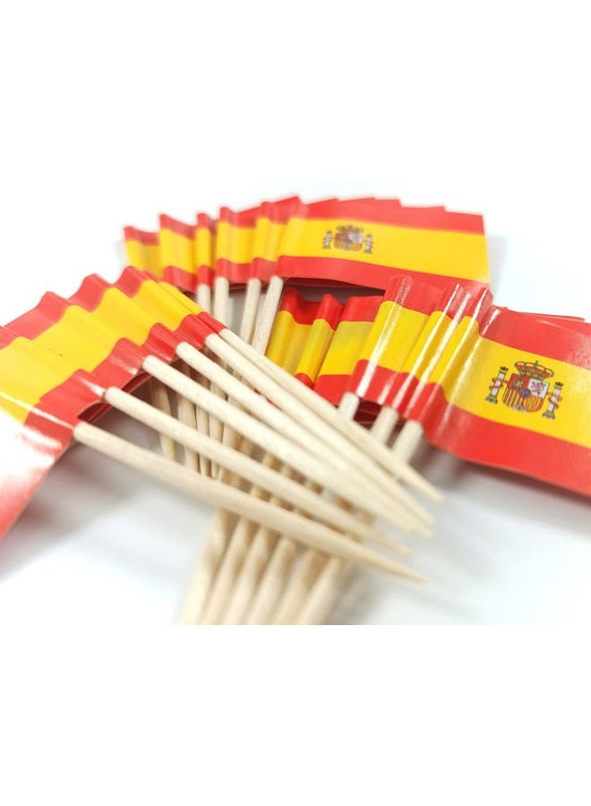 QQSD 100 Pcs Spain Flag Toothpicks, Spanish Cupcake Toppers Decorations, Mini Small Cocktail Pick Sticks, Cake Topper Picks - Image 4