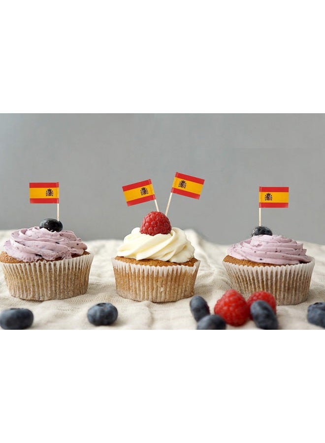QQSD 100 Pcs Spain Flag Toothpicks, Spanish Cupcake Toppers Decorations, Mini Small Cocktail Pick Sticks, Cake Topper Picks - Image 5