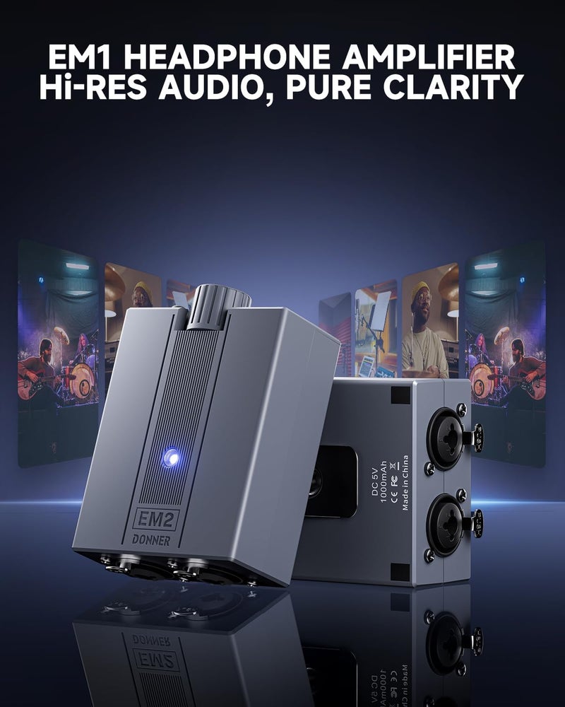 Donner EM2 Headphone Amplifier DC 5V-1A, 3.5mm Rechargeable Portable in-Ear Monitor Amplifier with 8Ω to 250Ω Impedance, with 2 XLR and 1/4" TRS Inputs - Image 2