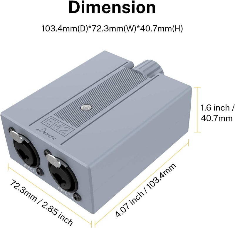 Donner EM2 Headphone Amplifier DC 5V-1A, 3.5mm Rechargeable Portable in-Ear Monitor Amplifier with 8Ω to 250Ω Impedance, with 2 XLR and 1/4" TRS Inputs - Image 3
