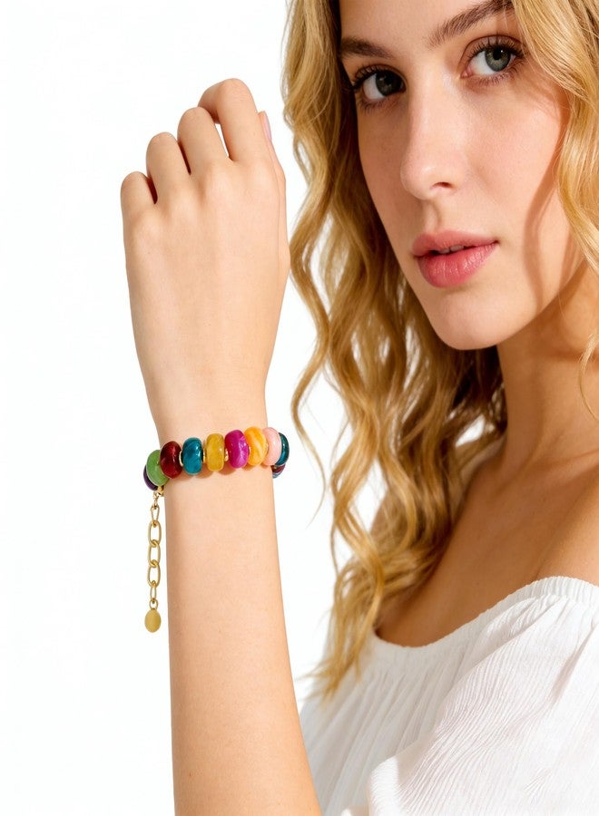WOWORAMA Colorful Bracelets for Women Multicolor Acrylic Resin Beads Bracelet Boho Statement Chunky Beaded Bracelets Summer Vacation Jewelry - Image 3
