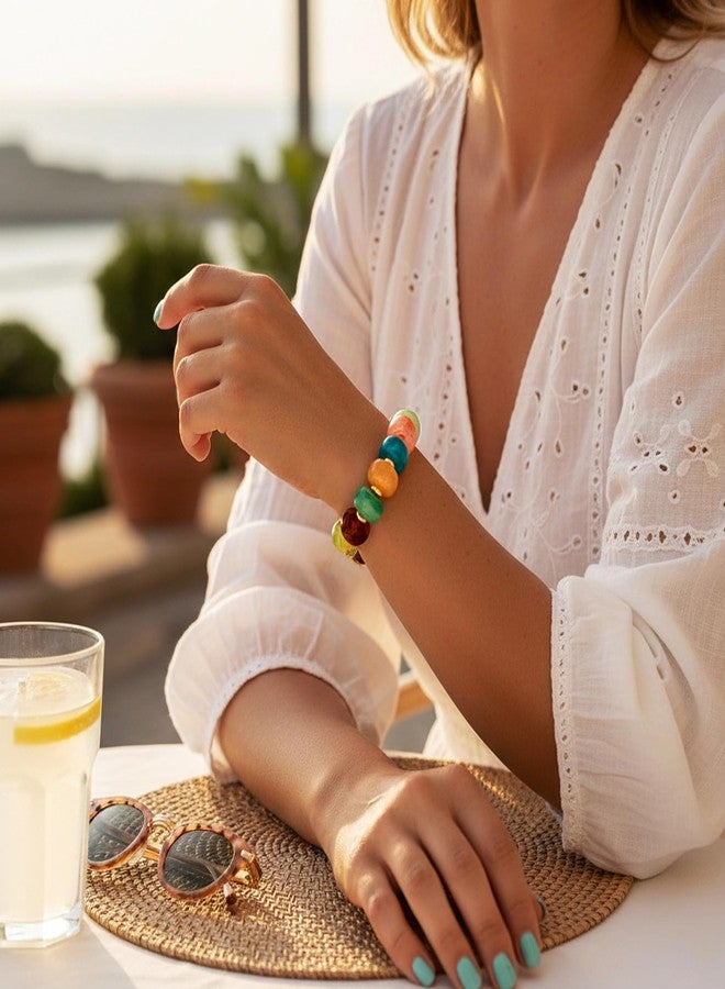 WOWORAMA Colorful Bracelets for Women Multicolor Acrylic Resin Beads Bracelet Boho Statement Chunky Beaded Bracelets Summer Vacation Jewelry - Image 2